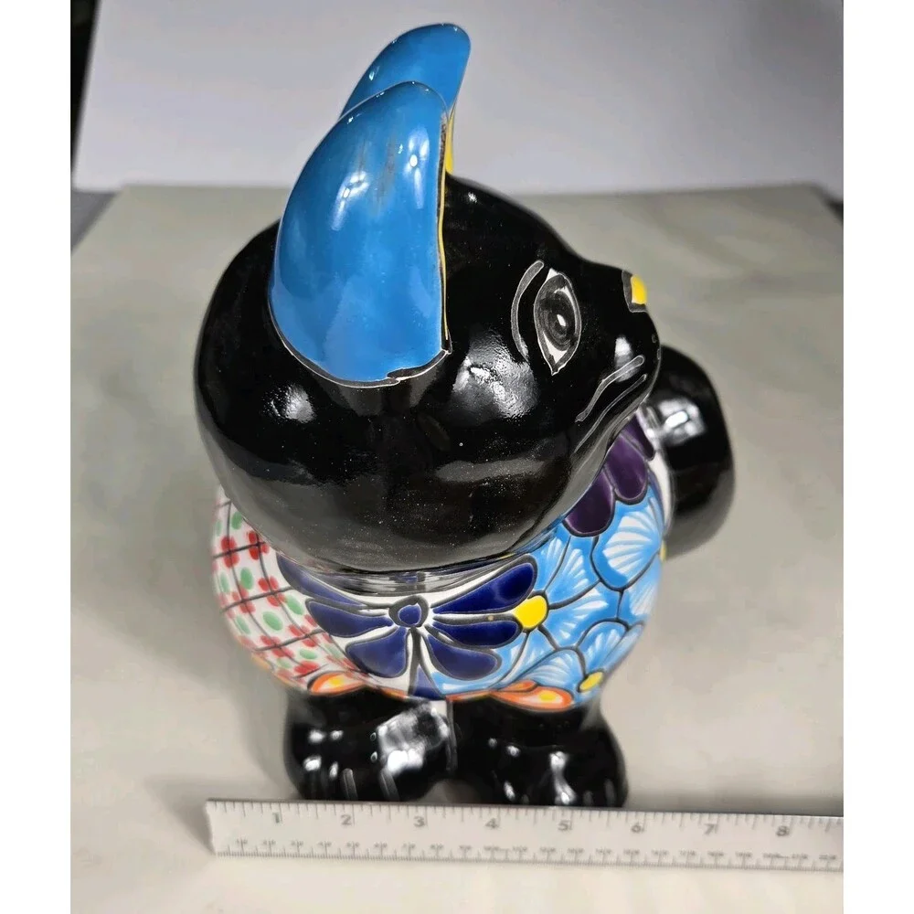 Talavera Cat PlanterMexican Pottery Art Hand Painted Pot 8.5